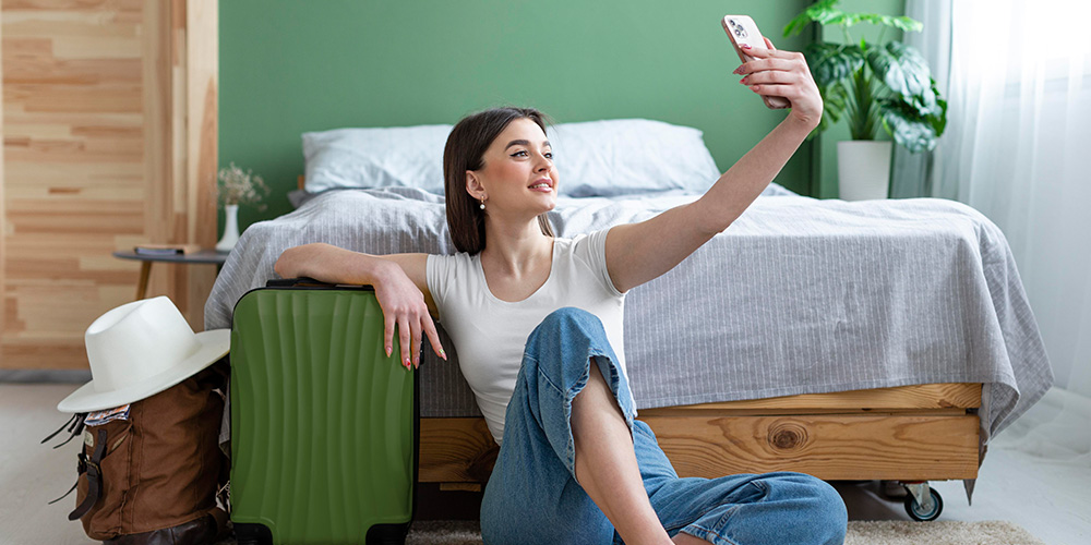 mulher_hospede_selfie_celular_empreendimento_studio_locacao_diferencial